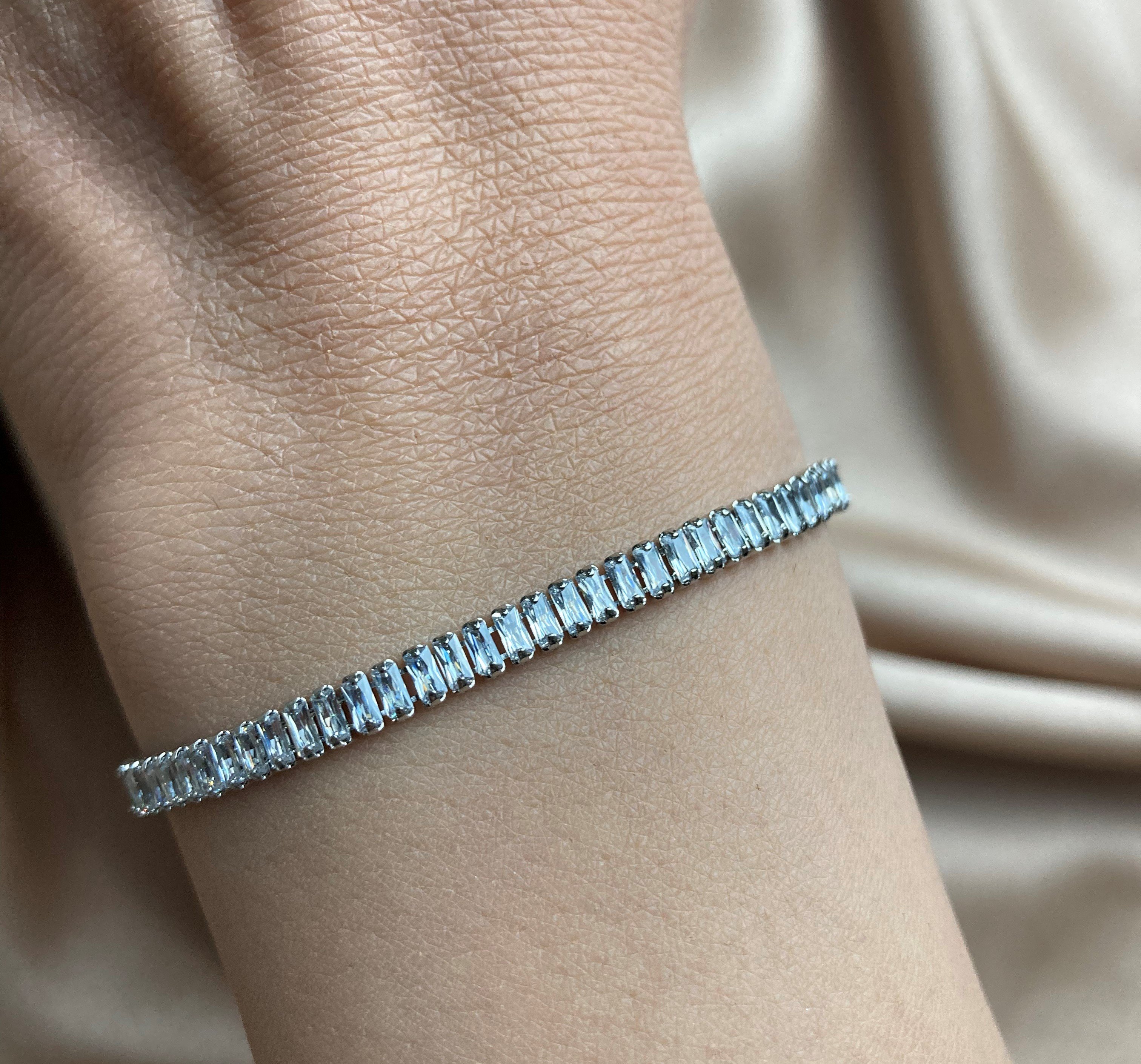 Dikdörtgen Baget Gümüş Suyolu Bileklik