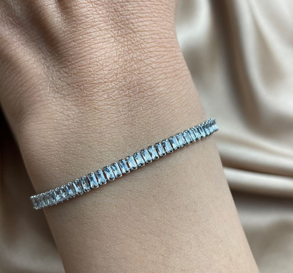 Dikdörtgen Baget Gümüş Suyolu Bileklik