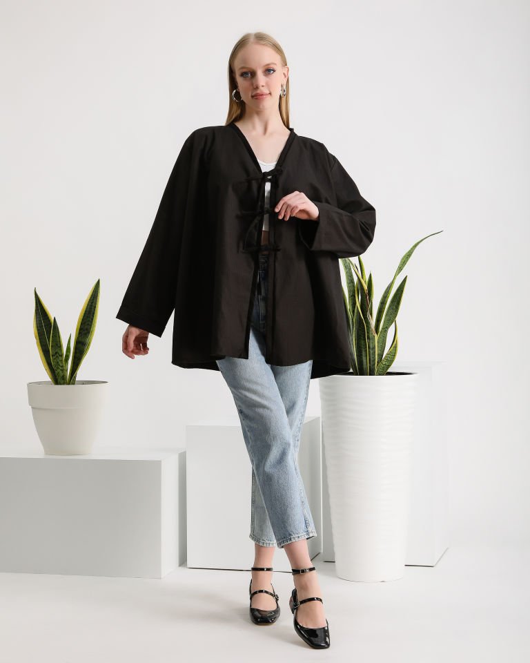 Siyah Bağlamalı Kimono