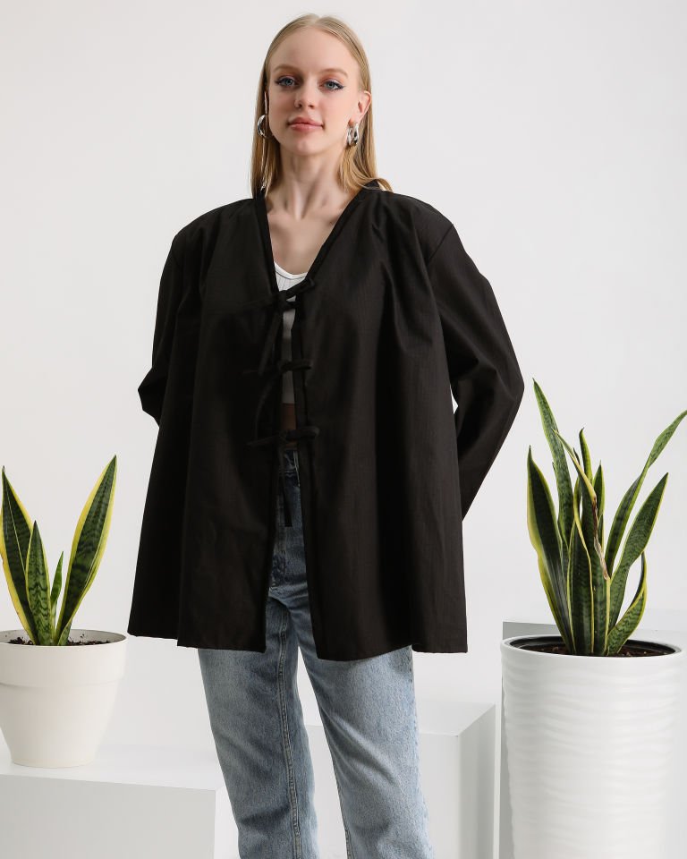 Siyah Bağlamalı Kimono