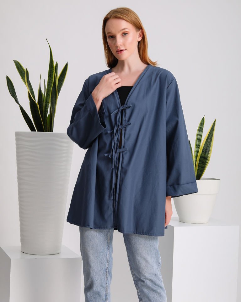 Bağlamalı Mavi Kimono