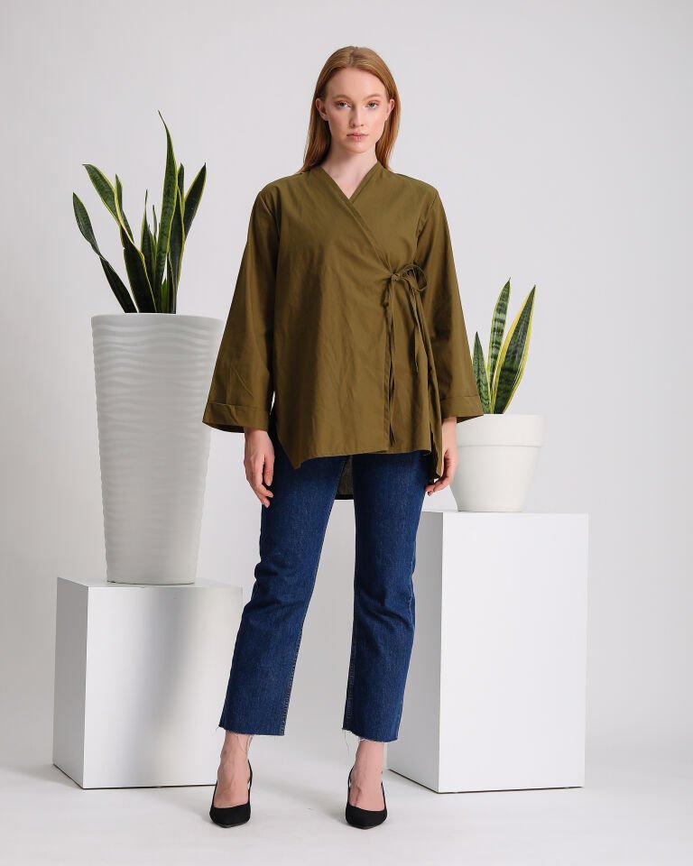 Yandan Bağlamalı Yeşil Kimono