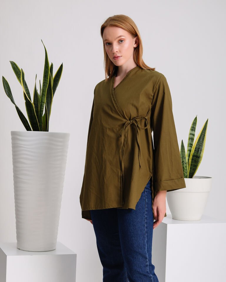 Yandan Bağlamalı Yeşil Kimono