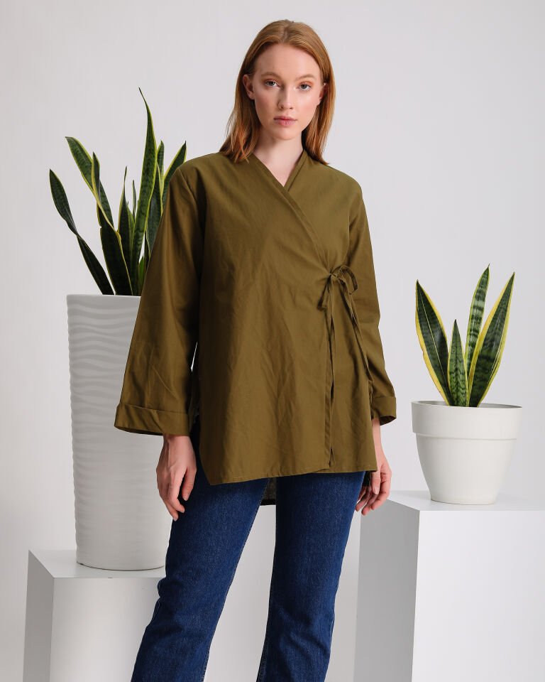 Yandan Bağlamalı Yeşil Kimono