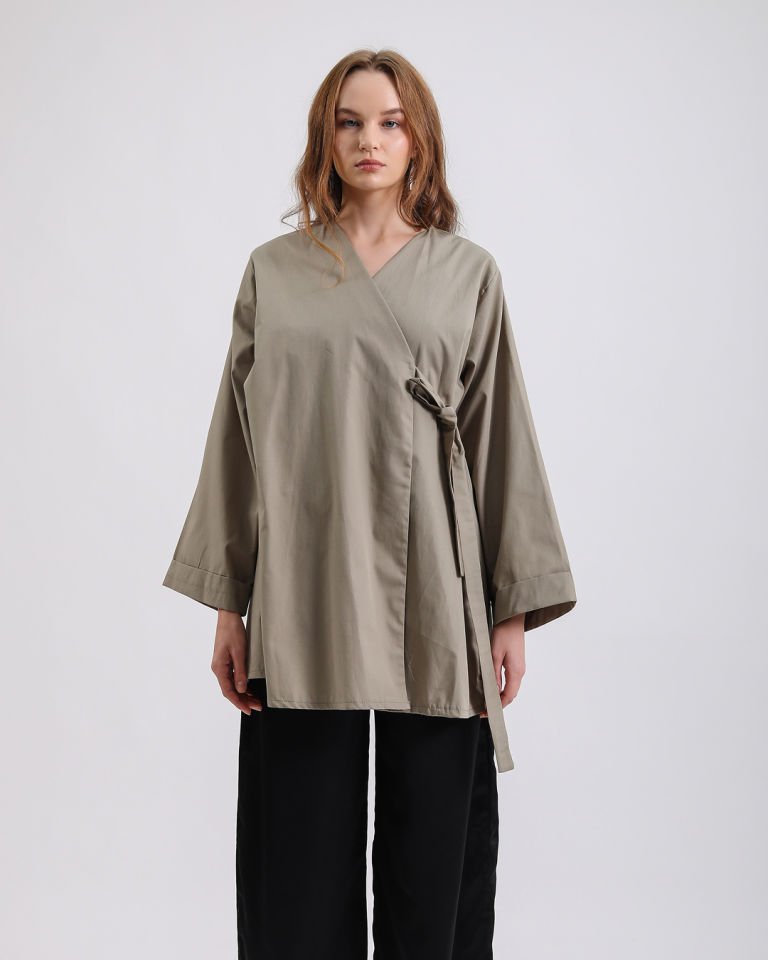 Haki Bağlamalı Kimono