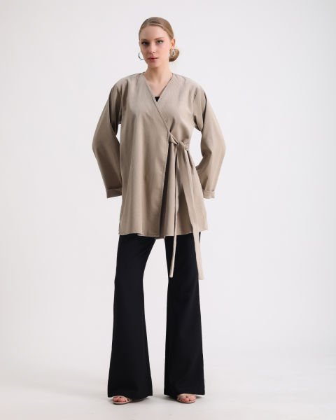 Fitilli Kadife Kimono Ceket