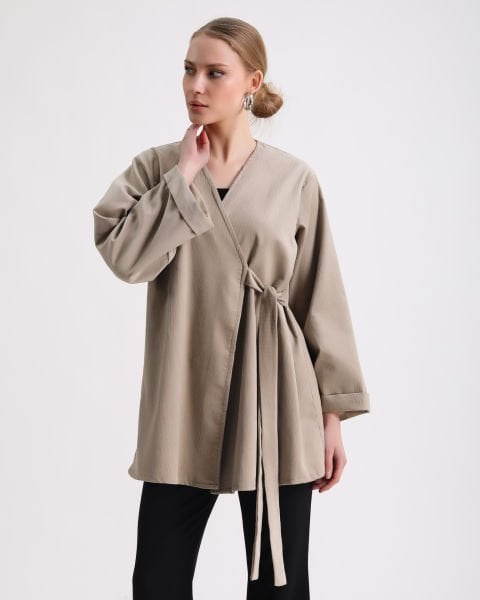 Fitilli Kadife Kimono Ceket