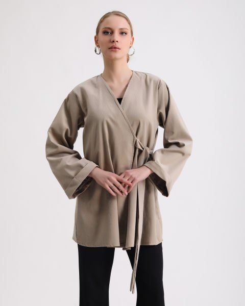 Fitilli Kadife Kimono Ceket