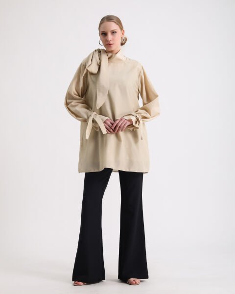 Vual Boynu Bağlamalı Tunik