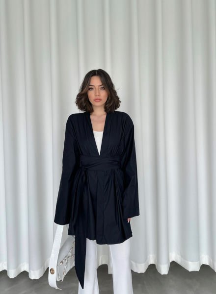 Lacivert Kemerli Kimono