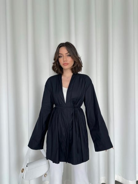 Lacivert Kemerli Kimono