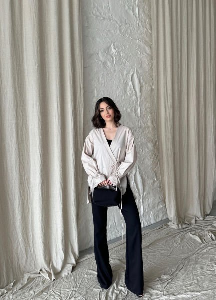 Ekru Yırtmaçlı Kimono