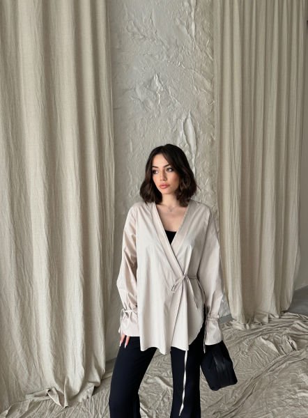 Ekru Yırtmaçlı Kimono