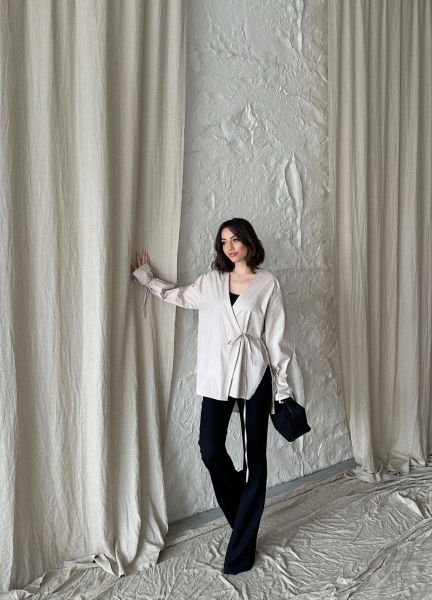 Ekru Yırtmaçlı Kimono