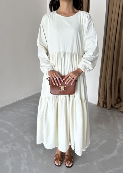 Beyaz Büzgü Elbise