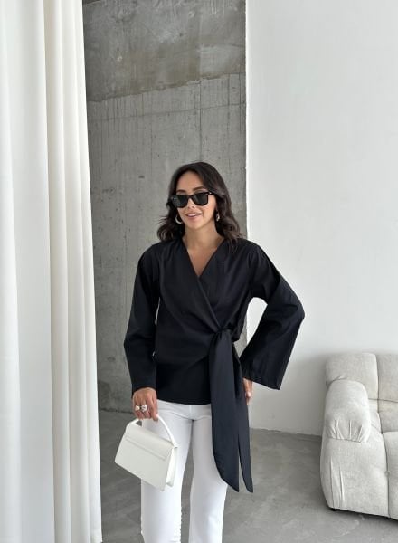 Lacivert Yandan Bağlamalı Kimono