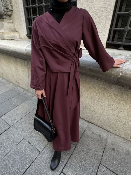 Bordo Etek Kimono Takım