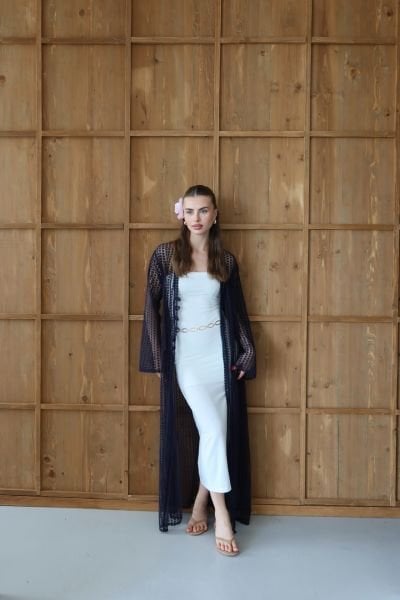 Lacivert Uzun Kimono