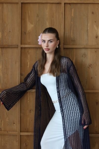 Lacivert Uzun Kimono