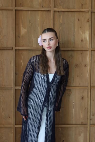 Lacivert Uzun Kimono