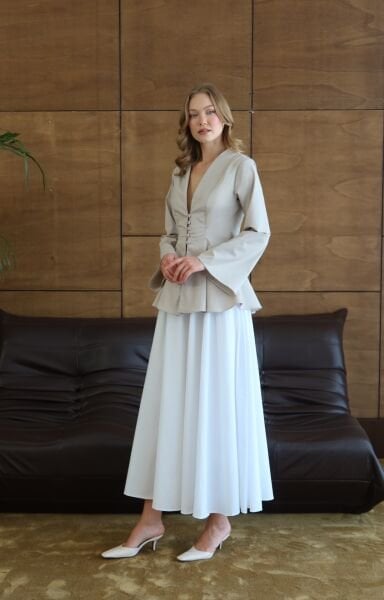 Kuplu Taş Rengi Kimono