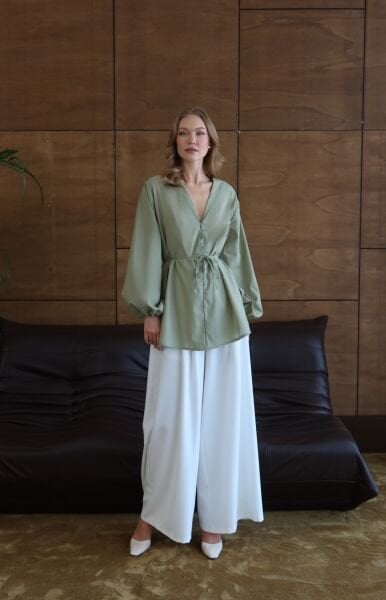 Çağla Yeşili Kimono Gömlek