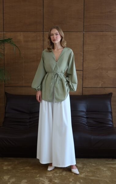 Çağla Yeşili Kimono Gömlek