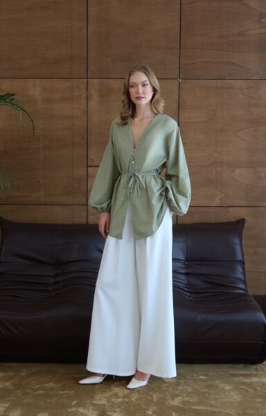 Çağla Yeşili Kimono Gömlek