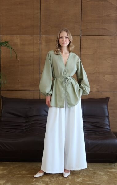 Çağla Yeşili Kimono Gömlek