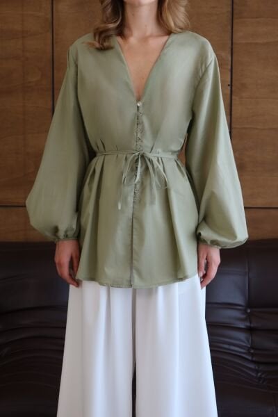 Çağla Yeşili Kimono Gömlek