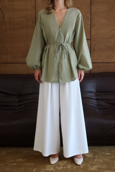 Çağla Yeşili Kimono Gömlek