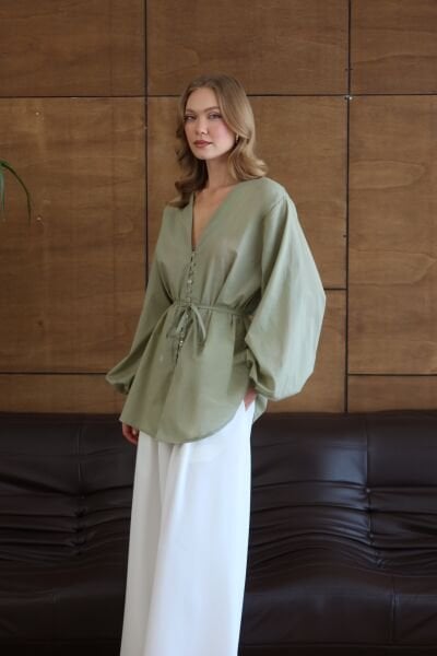 Çağla Yeşili Kimono Gömlek