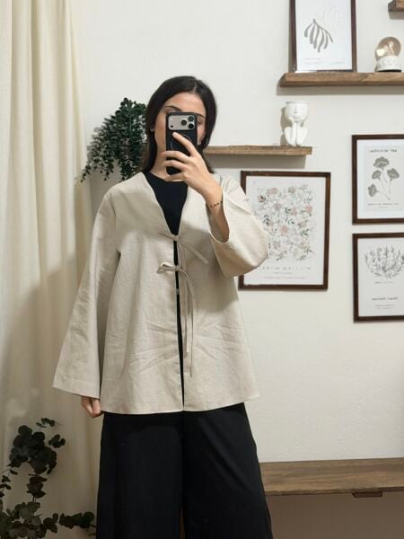 Bağlamalı Keten Kimono