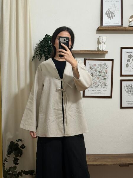 Bağlamalı Keten Kimono