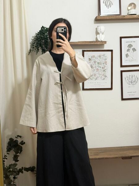 Bağlamalı Keten Kimono