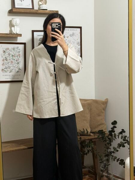 Bağlamalı Keten Kimono
