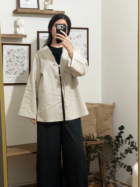 Bağlamalı Keten Kimono